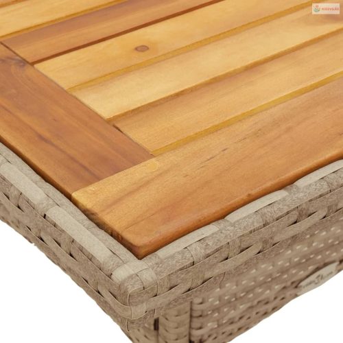 3 részes bézs polyrattan/akácfa kerti étkezőgarnitúra párnákkal