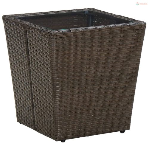 3 részes barna polyrattan/üveg bisztrógarnitúra párnákkal