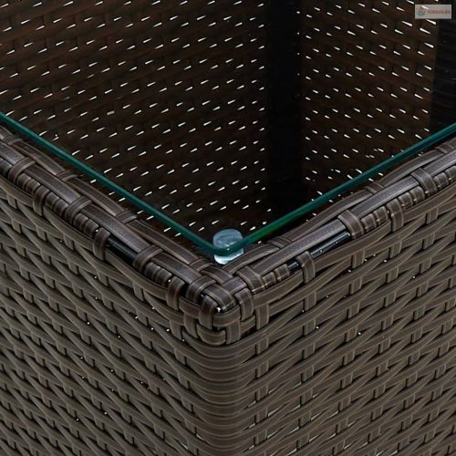 3 részes barna polyrattan/üveg bisztrógarnitúra párnákkal