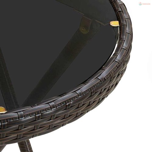 3 részes barna polyrattan/üveg bisztrógarnitúra párnákkal