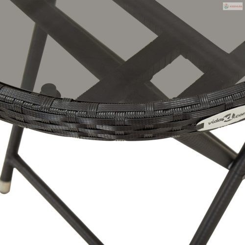 3 részes fekete polyrattan/üveg bisztrógarnitúra párnával