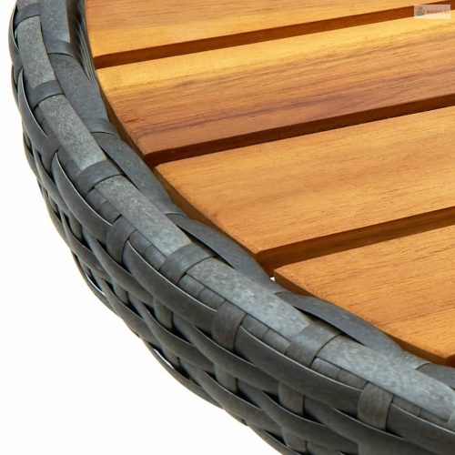 3 részes szürke polyrattan és akácfa bisztrószett párnákkal