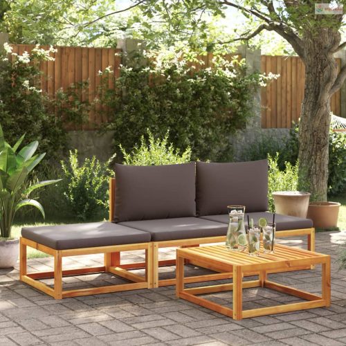 Tömör akácfa kerti lábzsámoly párnával 65 x 65 x 29 cm