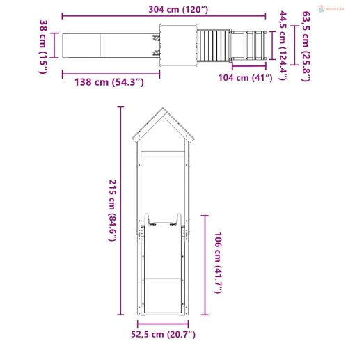 Tömör fenyőfa kültéri játszószett