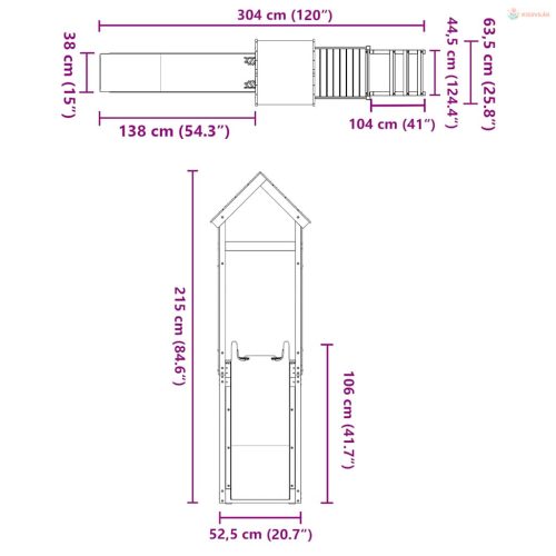 Impregnált fenyőfa kültéri játszószett