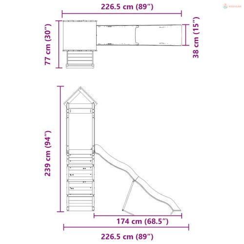 Tömör fenyőfa kültéri játszószett
