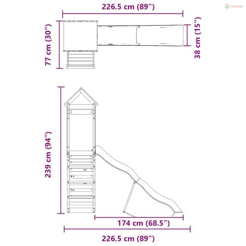 Impregnált fenyőfa kültéri játszószett