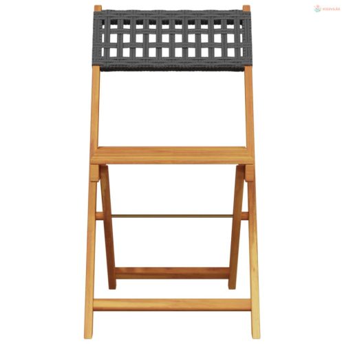 3 részes fekete polyrattan és tömör fa bisztrószett