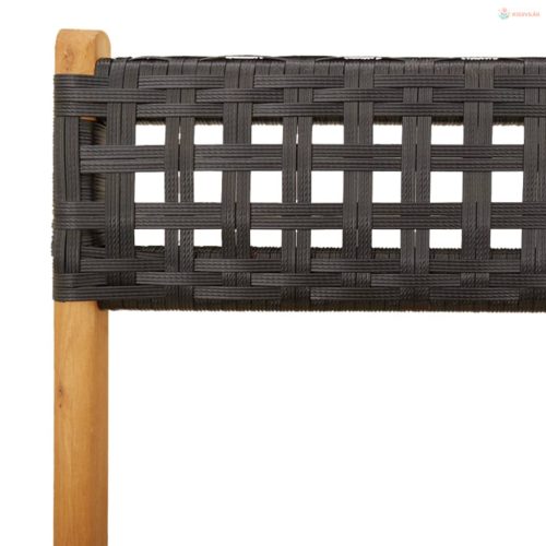 3 részes fekete polyrattan és tömör fa bisztrószett