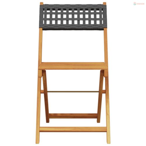 3 részes fekete polyrattan és tömör fa bisztrószett