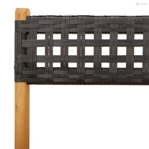 5 részes fekete polyrattan és tömör fa kerti étkezőgarnitúra