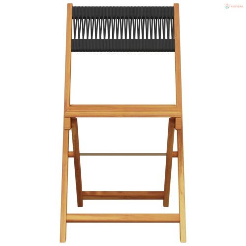 5 részes fekete polipropilén és tömör fa kerti étkezőgarnitúra