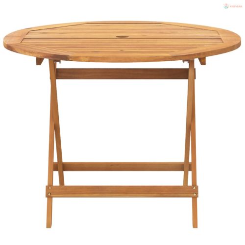 5-részes levélmintás szövet és tömör fa kerti étkezőgarnitúra