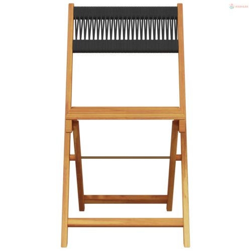 5 részes fekete polipropilén és tömör fa kerti étkezőgarnitúra