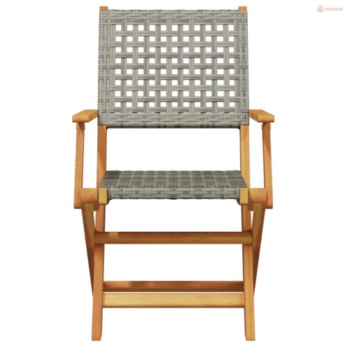 3 részes szürke polyrattan és tömör fa bisztrószett