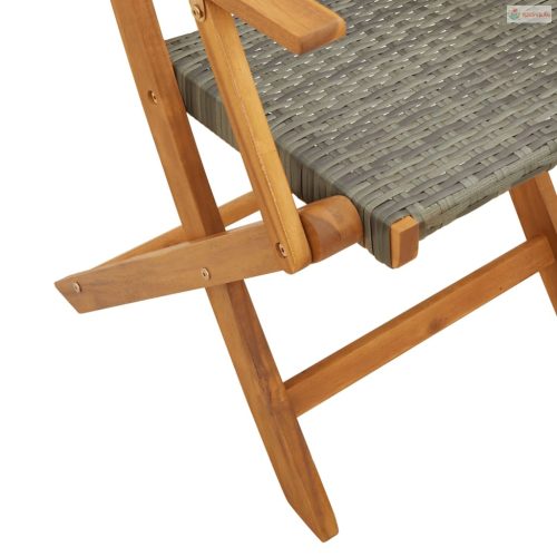 3 részes szürke polyrattan és tömör fa bisztrószett