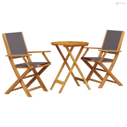 3 részes antracitszürke szövet és tömör fa bisztrószett