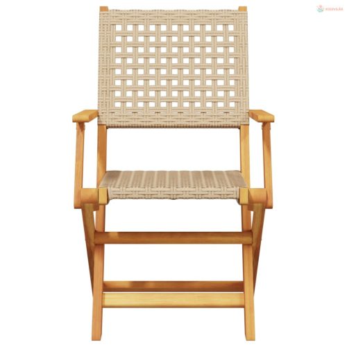 3 részes bézs polyrattan és tömör fa bisztrószett