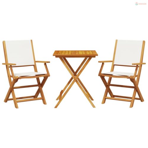 3 részes krémfehér szövet és tömör fa bisztrószett