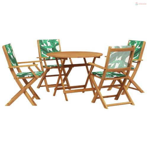 5 részes levélmintás szövet és tömör fa kerti étkezőgarnitúra
