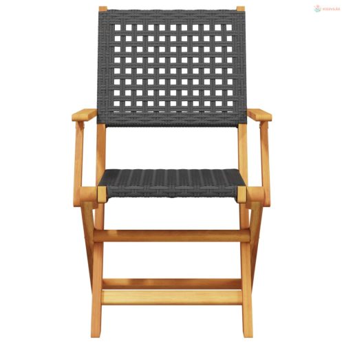 5 részes fekete polyrattan és tömör fa kerti étkezőgarnitúra