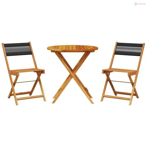 3 részes fekete polipropilén és tömör fa bisztrószett