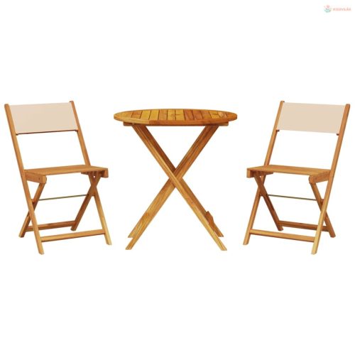 3 részes bézs szövet és tömör fa bisztrószett