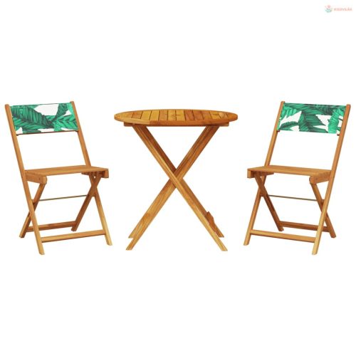 3 részes levélmintás szövet és tömör fa bisztrószett