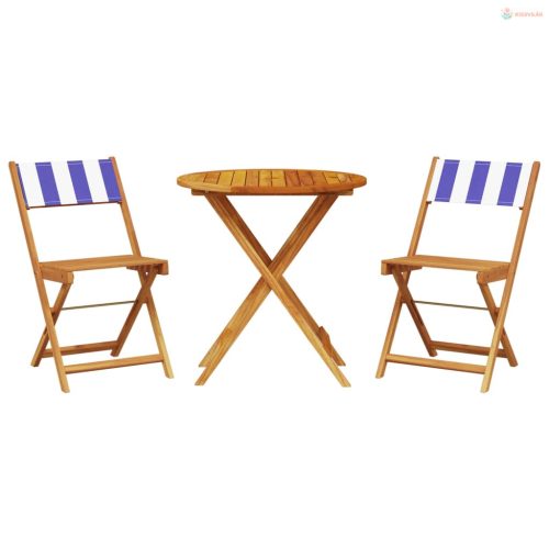 3 részes kék és fehér szövet és tömör fa bisztrószett