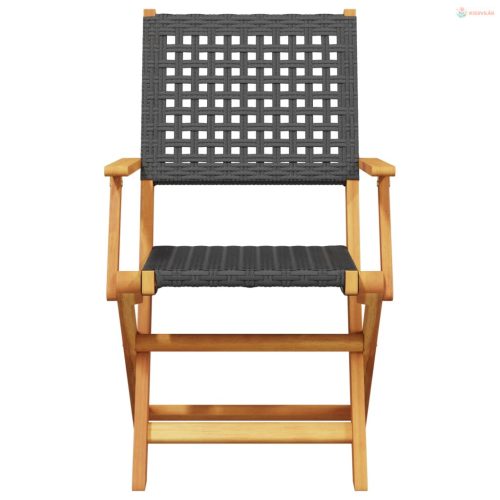 3 részes fekete polyrattan és tömör fa bisztrószett