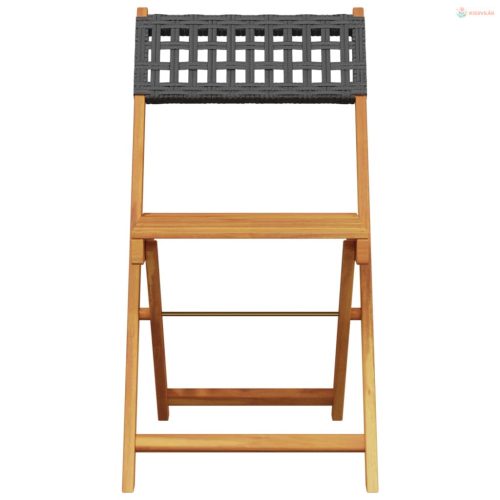 3 részes fekete polyrattan és tömör fa bisztrószett