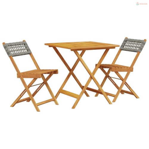 3 részes szürke polyrattan és tömör fa bisztrószett