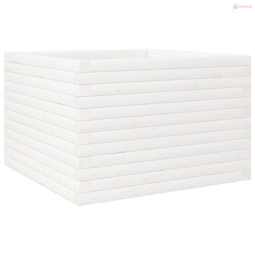 Fehér tömör fenyőfa kerti virágláda 70x70x46 cm