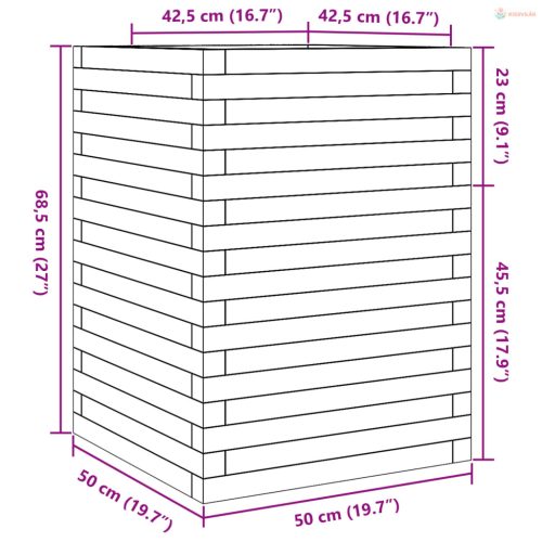Fehér tömör fenyőfa kerti virágláda 50 x 50 x 68,5 cm