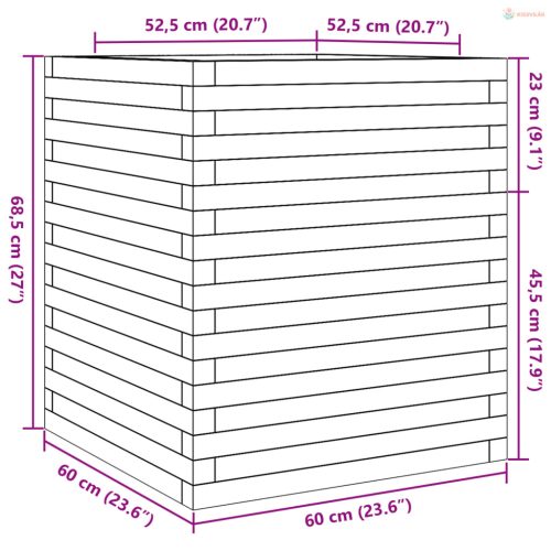 Viaszbarna tömör fenyőfa kerti virágláda 60 x 60 x 68,5 cm