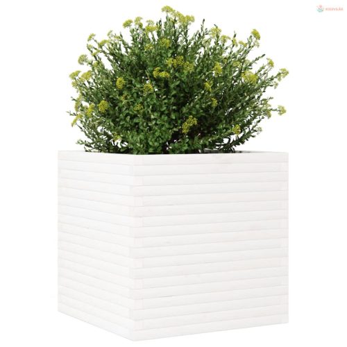 Fehér tömör fenyőfa kerti virágláda 70 x 70 x 68,5 cm