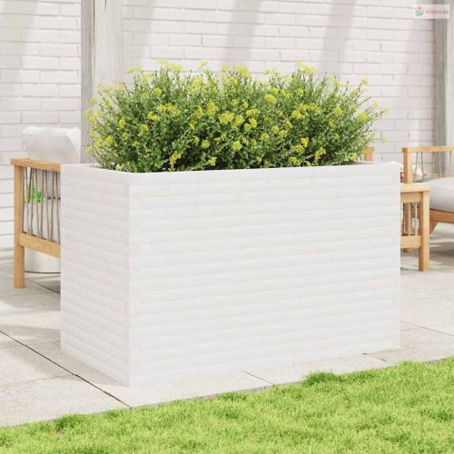 Fehér tömör fenyőfa kerti virágláda 110 x 60 x 68,5 cm