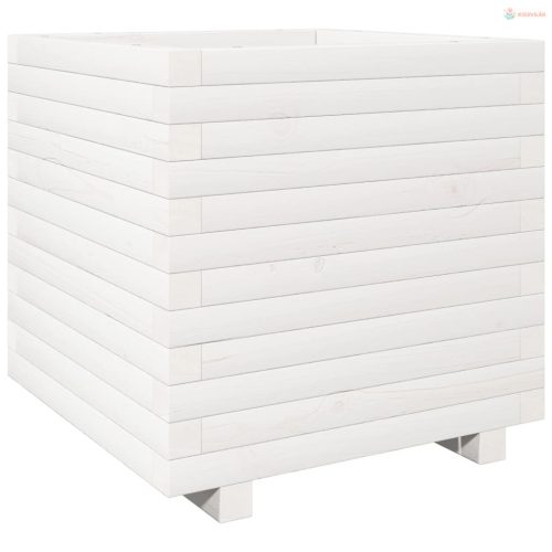 Fehér tömör fenyőfa kerti virágláda 50 x 50 x 49,5 cm