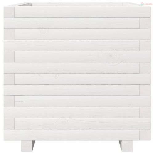 Fehér tömör fenyőfa kerti virágláda 50 x 50 x 49,5 cm