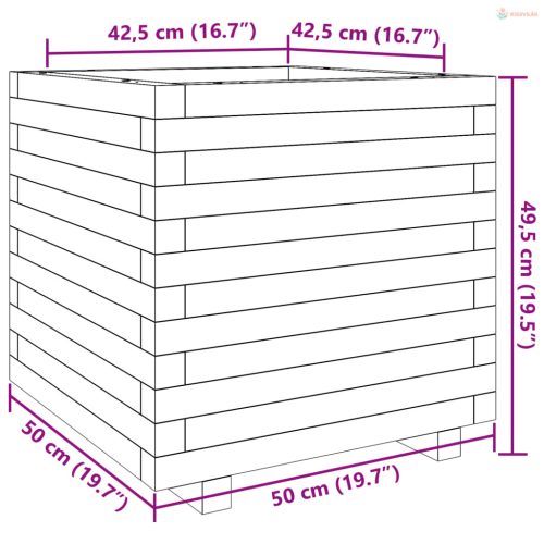 Viaszbarna tömör fenyőfa kerti virágláda 50 x 50 x 49,5 cm