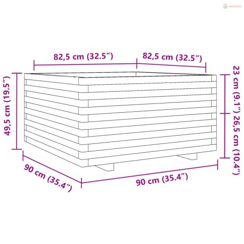 Viaszbarna tömör fenyőfa kerti virágláda 90 x 90 x 49,5 cm