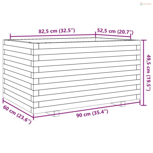 Viaszbarna tömör fenyőfa kerti virágláda 90 x 60 x 49,5 cm