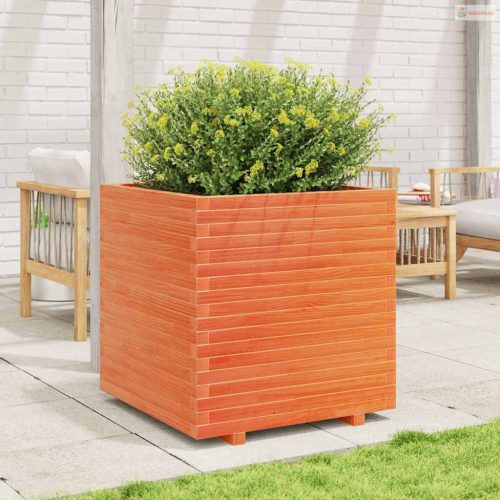 Viaszbarna tömör fenyőfa kerti virágláda 70 x 70 x 72,5 cm