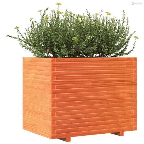 Viaszbarna tömör fenyőfa kerti virágláda 90x60x72,5 cm