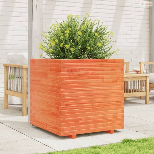 Viaszbarna tömör fenyőfa kerti virágláda 70x70x72 cm