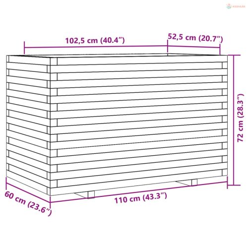 Viaszbarna tömör fenyőfa kerti virágláda 110x60x72 cm
