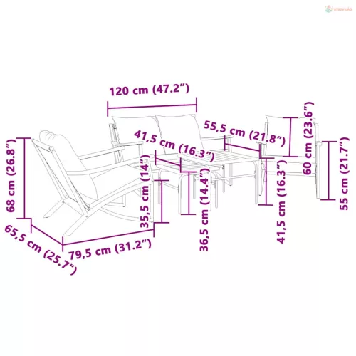 5 részes fekete acél erkélybútor-garnitúra párnákkal