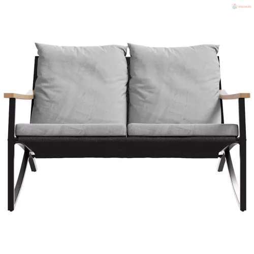 5 részes fekete acél erkélybútor-garnitúra párnákkal