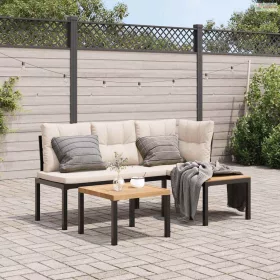 3 részes fekete porszórt acél kerti padszett párnákkal