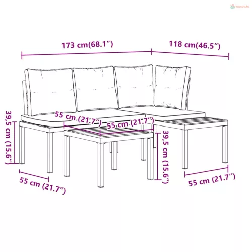 3 részes fekete porszórt acél kerti padszett párnákkal